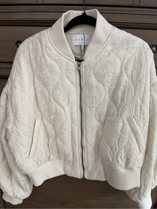 Mable Jackets & Blazers - Mable Cream Quilted Bomber Jacket With Puffed Sleeves
